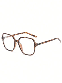 1 件女士复古时尚大框眼镜，适合日常使用透明眼镜配件电脑阅读游戏电视手机眼镜配件女士 - 豹紋 - 查看 9