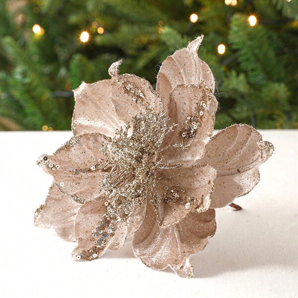 1pc Sparkling Artificial Flowers - Perfect For DIY Tree Ornaments & Wreath Decorations, Ideal For Weddings & Holiday Celebrations, Valentine Day, Gift Home Decor Christmas Decorations Room Decor Christmas