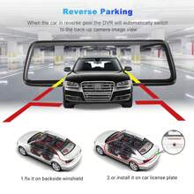 XGODY 10" Rearview Mirror Dash Cam 1080P Touch Car DVR Front And Rear Dual Lens G-Sensor Loop Recording Night Vision Waterproof - Black - View 5