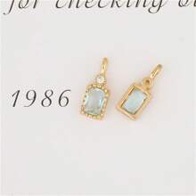 5pcs Rectangular Copper Edged Multi-Color Zirconia Stone Pendant Charm For DIY Necklace & Earring