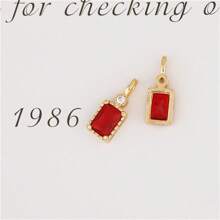 5pcs Rectangular Copper Edged Multi-Color Zirconia Stone Pendant Charm For DIY Necklace & Earring
