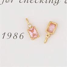 5pcs Rectangular Copper Edged Multi-Color Zirconia Stone Pendant Charm For DIY Necklace & Earring