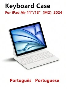 适用于 iPad Air 11 英寸/Air 13 英寸 M2（2024 款）和 iPad Pro 11 英寸/12.9 英寸（2018-2022 款）的葡萄牙语键盘保护套，配备智能保护盖、妙控键盘和彩色背光触控板，白色 - 白色-葡萄牙語 - 查看 2