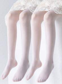 1入組女孩透氣白色緊身連褲襪，具有網眼細節和底部開口，適合日常穿著。 - 米色 - 查看 31