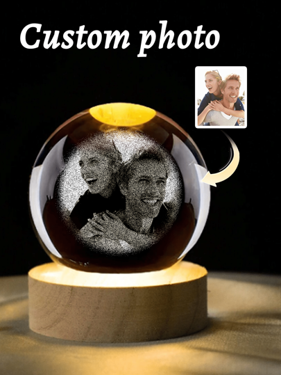 1 pieza Bola de cristal personalizada con luz nocturna, bola de cristal 3D personalizada con base de madera luminosa, foto 3D holográfica personalizada grabada dentro del cristal, con tu propia foto, Día de San Valentín, decoración de Día de San Valentín exquisita, regalos personalizados de alta calidad, únicos e ideales para ella, novio, novia, papá, mamá, familia, amigos, mascotas, hija, estudiantes, hijo para aniversarios, cumpleaños, graduación escolar, hogar, oficina, vida lenta de verano, artesanía personalizada, otoño elegante, hogar y vida, decora tu hogar, renovación otoñal del hogar, decoración navideña