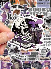 50 piezas de pegatinas de bruja de Halloween con temática de libros, regalos de Halloween, decoración impermeable de PVC con dibujos animados para equipaje, guitarra, taza de agua, estuche de teléfono, portátil