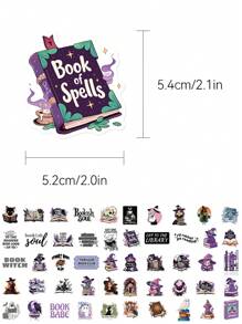 50 piezas de pegatinas de bruja de Halloween con temática de libros, regalos de Halloween, decoración impermeable de PVC con dibujos animados para equipaje, guitarra, taza de agua, estuche de teléfono, portátil