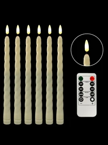6 件装无焰象牙色螺旋锥形 LED 蜡烛，带遥控器和定时器，电池供电闪烁蜡烛棒，适用于家庭、婚礼、派对 - 象牙色 - 查看 5