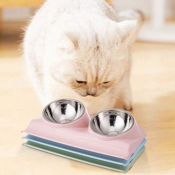 1 cor aleatória, anti-tombamento de aço inoxidável de camada dupla, tigela de comida para amantes de cães e mães de cães de médio e grande porte, tigela dupla anti-vazamento de 15 graus, tigela dupla para amantes de cães e mães de cães, tigela para amantes de gatos e mães de gatos, presente para amantes de gatos/cães e mães de gatos, amor para animais de estimação