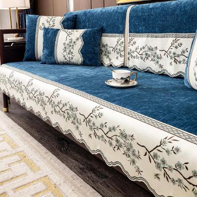 1 vỏ bọc ghế sofa nhung thêu hoa mận, bảo vệ ghế sofa chống mèo cào theo phong cách Trung Hoa hiện đại, vỏ bọc ghế sofa thân thiện với vật nuôi, thích hợp cho phòng khách, phòng ngủ, văn phòng mọi mùa