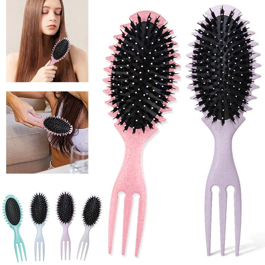 Cepillo definidor de rizos, cepillo para el cabello rizado, cepillo de cerdas con diseño redondo rosa, cepillos para cabello rizado para mujeres, cepillo de cerdas definidor de rizos que da masaje al cabello - Multicolor - Ver 1