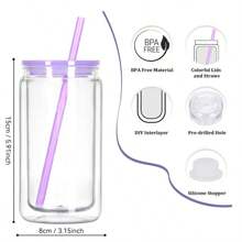 HILAKE 16 Oz Plastic Snow Globe Tumbler, 8 Packs Double Wall Snowglobe Tumbler With Pre Drilled Hole, Plastic Mason Jar Cups Can For Snow Globe Glitter DIY, Christmas And Halloween Gifts, Water Bottle, For Outdoor, Camping