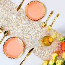 1pc Gold Organza Table Runner, 11"X108", Shimmery Metallic Organza Table Scarf Suitable For Wedding Bridal Shower, Christmas Dinner Table Decor, Birthday Party Home Decorations (Multiple Colors Available) - Straight Line Mesh - View 2