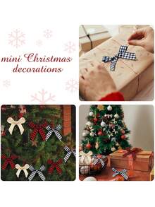 30 Stücke Mini Karierte Weihnachts-Schleifen, Weihnachts Schwarz Rote Buffalo Karierte Schleifen, Schwarz Weiße Gingham Karo Schleifenband, Natürliche Jutestroh Schleife für Weihnachtskranz, Weihnachtsbaum und Heimdekoration