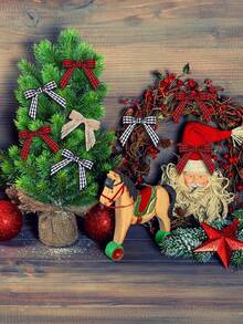 30 Stücke Mini Karierte Weihnachts-Schleifen, Weihnachts Schwarz Rote Buffalo Karierte Schleifen, Schwarz Weiße Gingham Karo Schleifenband, Natürliche Jutestroh Schleife für Weihnachtskranz, Weihnachtsbaum und Heimdekoration