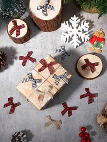 30 Stücke Mini Karierte Weihnachts-Schleifen, Weihnachts Schwarz Rote Buffalo Karierte Schleifen, Schwarz Weiße Gingham Karo Schleifenband, Natürliche Jutestroh Schleife für Weihnachtskranz, Weihnachtsbaum und Heimdekoration