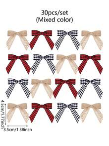 30 Stücke Mini Karierte Weihnachts-Schleifen, Weihnachts Schwarz Rote Buffalo Karierte Schleifen, Schwarz Weiße Gingham Karo Schleifenband, Natürliche Jutestroh Schleife für Weihnachtskranz, Weihnachtsbaum und Heimdekoration