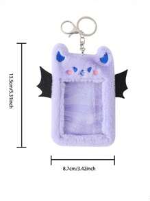 1pc Purple Fuzzy Monster Decor ID Card Holder, Cute Portable Office Card Cover With Key Ring