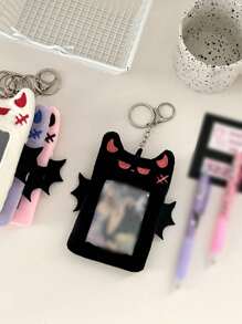 1pc Purple Fuzzy Monster Decor ID Card Holder, Cute Portable Office Card Cover With Key Ring