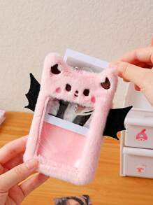 1pc Purple Fuzzy Monster Decor ID Card Holder, Cute Portable Office Card Cover With Key Ring