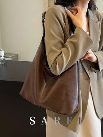 Large Capacity Women's Tote Bag, Retro College Style New Maillard Colored Bag, Relaxed Shoulder Bag, Simple And Versatile Foldable College Student Commuting Bag, Light Luxury Style Large Bag, Armpit Bag, Handbag, Suitable For Gifting Friends For Shopping, Dating, Business Trips, And Business Use