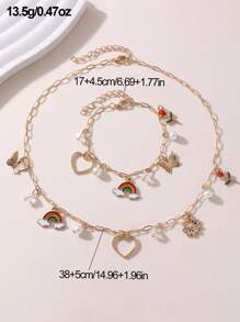 2 件套女孩花朵、心形和蝴蝶项链和手链套装