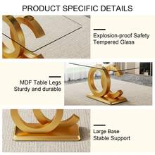 Sumdeal 63" Glass Dining Table With 4 Modern Chairs,Sumdeal 63" Glass Dining Table With 6 Modern Chairs, Golden/Silver - 桌子和4張白色椅子金腿 - 查看 5