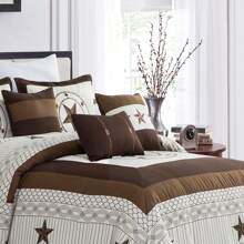 7 Pieces Modern Printed Bedding Comforter Sets With Geometric Star Pattern, Classic Color Block Patchwork Bed Set, Decorative Bed In A Bag With Down Alternative Filling - Beige - View 4