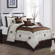 7 Pieces Modern Printed Bedding Comforter Sets With Geometric Star Pattern, Classic Color Block Patchwork Bed Set, Decorative Bed In A Bag With Down Alternative Filling - Beige - View 1