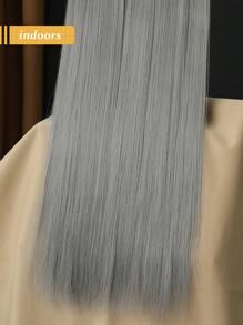 24-Inch 12pcs Grey Clip-In Hair Extensions, Straight Synthetic Hair Extensions, Suitable For Women And Girls Daily Use - Grey - View 5