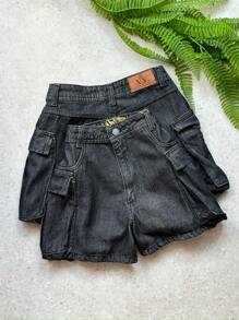 Women Denim Shorts - màu đen - Xem 2