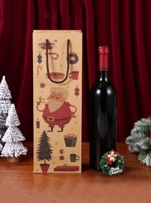 4 piezas Bolsa de regalo de Navidad, Bolsa de papel Kraft con diseño de hombre viejo de dibujos animados para botella de vino tinto, Bolsa para botella de vino de Navidad, Bolsa de papel Kraft grueso para botella de vino, Bolsa de regalo de Navidad de papel Kraft con asa, Bolsa para botella de vino para decoración de mesa de restaurante y hotel, Suministros de decoración navideña