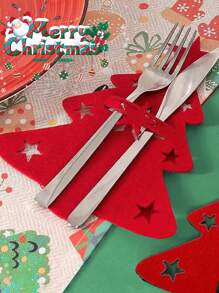 10/20pcs Christmas Tree Design Cutlery Holders, Felt Silverware Storage Bag, Red & Green Knife Fork Covers For Xmas Party Dinner Table Dinnerware Decorations Supplies,Christmas - Multicolor - View 4