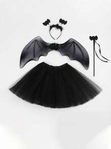 Set da 4 pezzi per decorazioni, costume e accessori da indossare per Ognissanti, inclusi ali di ragno e pipistrello, gonna, per feste, eventi e cosplay