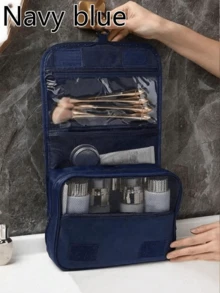 1 个悬挂式化妆包,防水旅行化妆包,大容量储物收纳袋,多功能化妆刷架,适用于化妆刷、眼影、镜子、眼线笔、口红、护肤品、牙刷、杯子、肥皂、洗发水、梳子、手表、手机、项链、珠宝、电子配件 - 黑色 - 查看 15