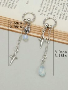1 Pair Y2K Punk Star Earrings For Women Fashion Korean Jewelry Accessories Gift Protein Crystal Asymmetrical Star Pendant Gothic Ear Hooks