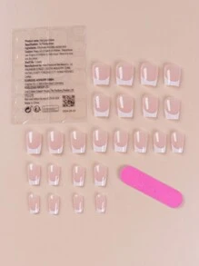 24pcs Short Square Shaped Cartoon Design False Nails With 1pc Nail File And 1 Sheet Jelly Glue French Tip Press On Nails Nail Supplies - Multicolor - View 2
