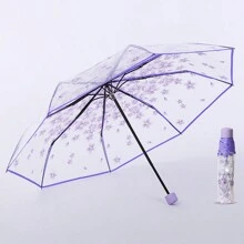1pc Transparent Foldable Sakura Flower Umbrella, Cute And Fresh Mori Style Mini Umbrella - View 9