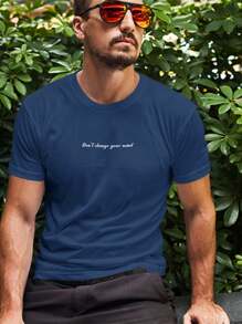 Men's 100% Cotton Basic Printed Never Stop T-Shirt Premium Comfortable Shirt - 藏蓝色 - 查看 2