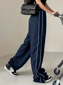 1 件青少年女孩休闲百搭户外直筒裤，适合春、夏、秋、冬 - 藏蓝色 - 查看 2