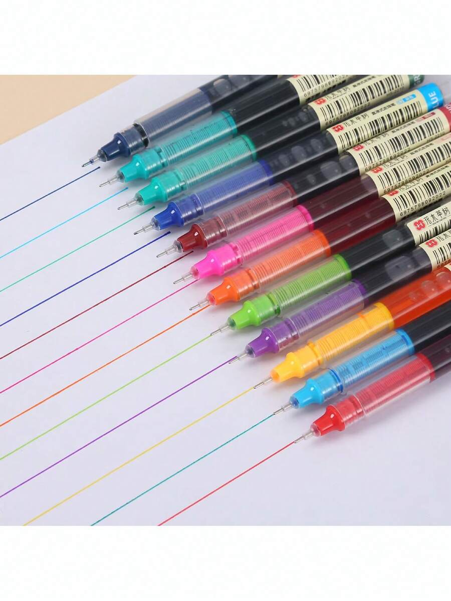 5 支/10 支装超细财务中性笔黑色蓝色红色墨水替换笔杆中性笔适用于学校办公室考试用品文具返校 - 彩色 - 查看 1