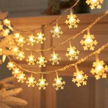 1pc 10/20/40/80 LED Snowflake String Lights, Battery Powered Christmas Fairy Lights For Holiday Party, Bedroom, Home Decor