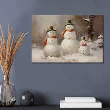 1 Piece Wooden Frame Canvas Painting Christmas Snowman Family, Perfect For Office Corridor Home Living Room Decoration Hanging, Christmas Theme - 12*18吋/30*45公分 附框 - 查看 11