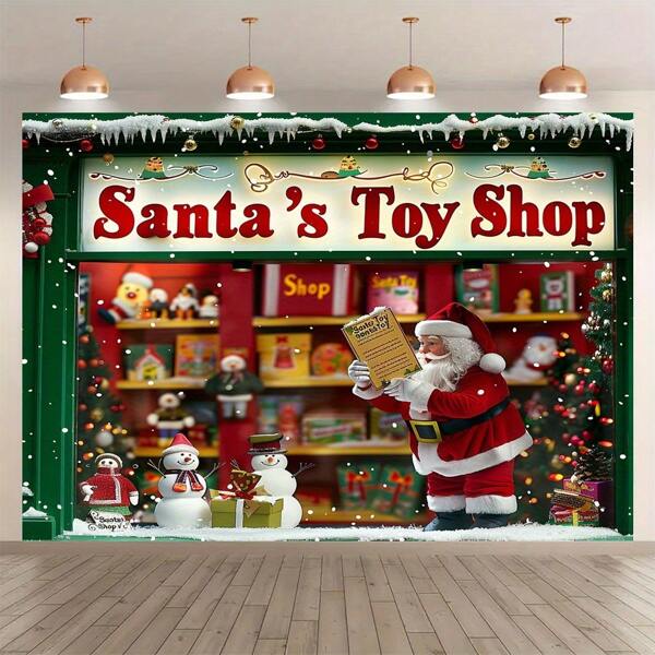 1pc, Christmas Banner Santa Claus Toy Store Holiday Party Background Cloth, Party Decoration Background Photo Props, Background Banner Suitable For Indoor And Outdoor Decoration, Photography Studio Props, Halloween, Halloween Decoration