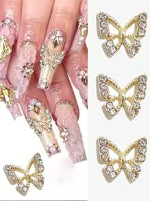 30 件 3D 合金金蝴蝶指甲饰带水钻美甲饰品女孩美甲 DIY 工艺品装饰用品指甲宝石指甲 - 金色 - 查看 10
