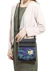 独特逼真的蝙蝠印花斜挎包，男女通用可重复使用的单肩包哥特式南瓜和枯树图案储物袋，便携式斜挎包，适合派对万圣节礼物，万圣节包非常适合搭配万圣节服装参加花式派对 - 寶藍色 - 查看 3