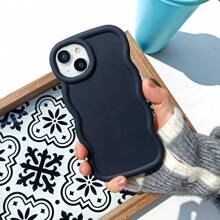 1 件炫彩极简马卡龙材质 3D 波浪黑哑光欧美风格个性梦幻柔和色彩全覆盖防摔清新炫彩波浪奶油纹理手机壳防水防震防刮 - 黑色 - 查看 2