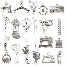 20/100 Stücke gemischter Großeinkauf von Nähwerkzeugserie, sortierter Charm Lineal Schere Nähwerkzeug Metall Vintage Anhänger für DIY Ohrringe Halsketten Schlüsselanhänger Schmuckherstellung Handwerks-Accessoires