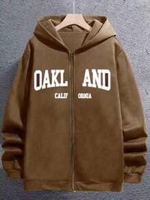 Men's Solid Color Hooded Long Sleeve Sweatshirt Sweatshirt - Brown - View 2