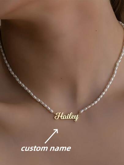 1pc Multi-Color Personalized Name Necklace, Personalized Faux Pearl Name Necklace Women's Jewelry, For Family, Loved Ones, Friends Halloween, Christmas, Party Holiday Gifts Gold, Rose Gold Stylish, Fall Fashion, Vintage, Unisex, Simple, Casual, Hipster Custom, Personalized, Unique Ideal Gifts For Her, Friends For Anniversaries, For Valentine's Day, For Graduation, For Father's Day, For Weddings, For Daily Wear, For Party, For Prom, High School Senior High School Students, College Students, University Students, Freshman, Sophomore, Underclassmen,Customized Fashion Word Necklaces,Chic Autumn